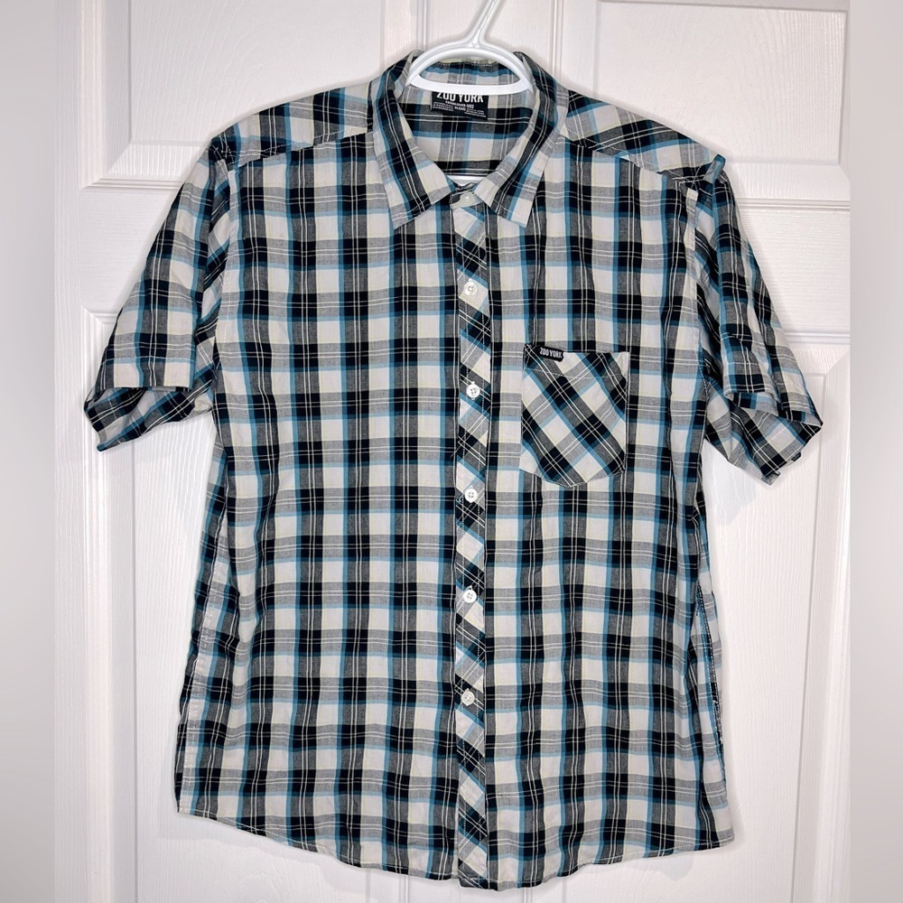 Zoo York Boy's button up plaid shirt - Blue/White/Black - XL (20)